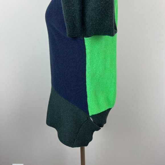 Tome Sweater Women Large Navy Green Colorblock Merino Wool Cotton Slit Peplum - Picture 14 of 15